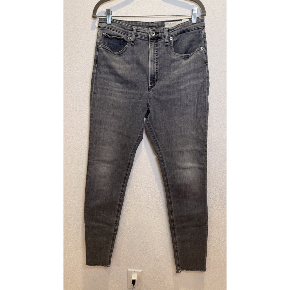 Rag & Bone Jeans Womens 29x28.5 Gray Jane Super High-Rise Skinny Raw Hem Stretch